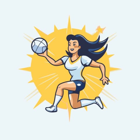 Volleyball player with ball. Vector illustration in cartoon styl