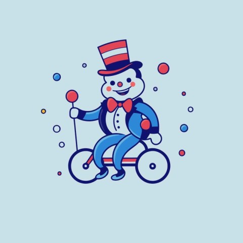 Snowman riding a scooter. Flat design. Vector illustration.