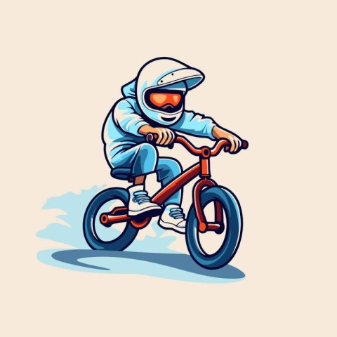 Mountain biker in helmet and goggles riding a bicycle. Vector il