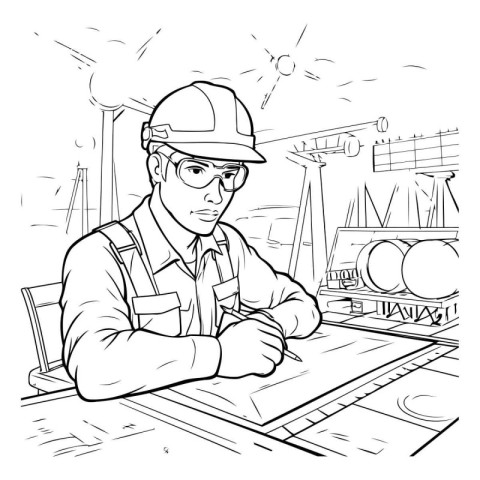 Construction worker at work. sketch for your design. Vector illu