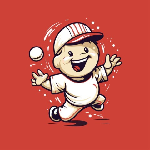 Vector illustration of a baseball player catching a ball on a re