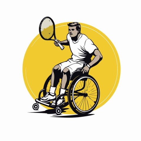 Tennis player in a wheelchair. Vector illustration on white back