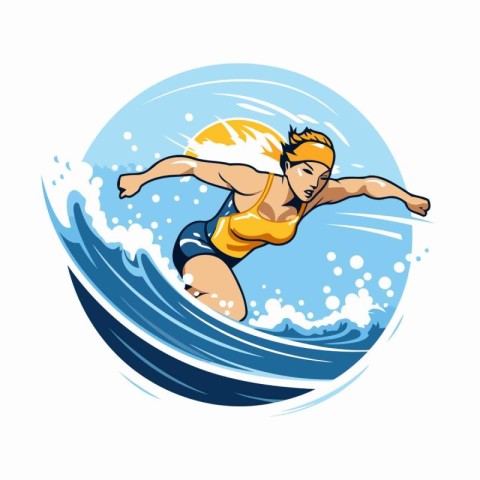 Surfer jumping into the water. Vector illustration on white back