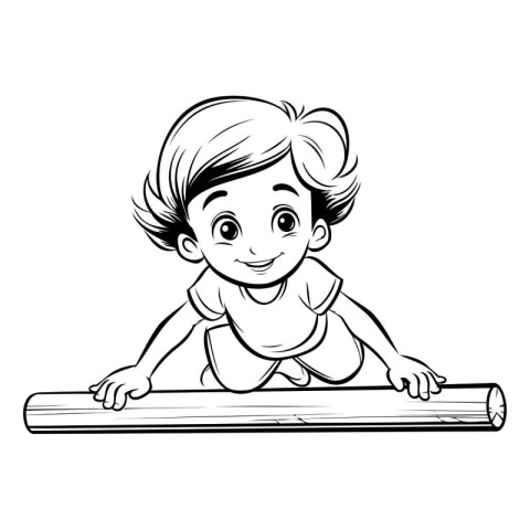 Cute little girl playing with a wooden board. Vector illustratio