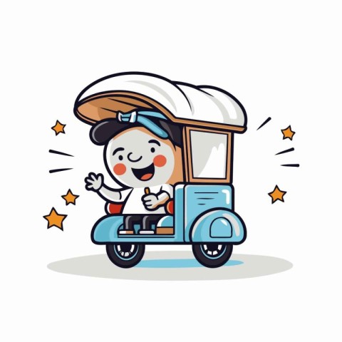 Cute cartoon vector illustration of a boy riding a motorbike.