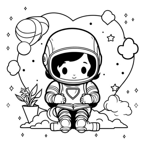 astronaut boy cartoon vector illustration graphic design in blac