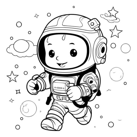 Vector illustration of Cute cartoon astronaut in space suit. Col