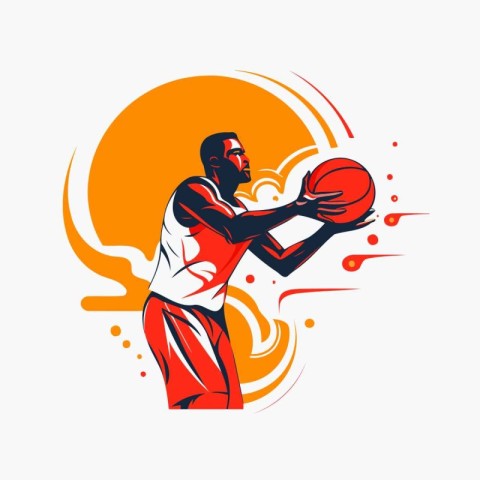 Basketball player with ball. Vector illustration of a basketball