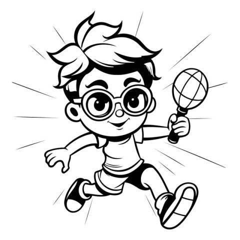 Cute Little Boy Wearing Glasses Running with a Rattle