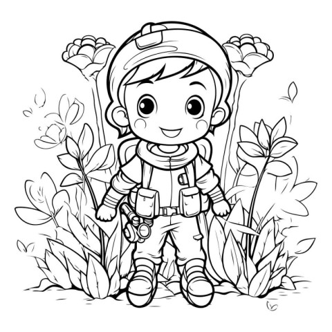 Coloring Page Outline Of a Cute Little Boy Astronaut