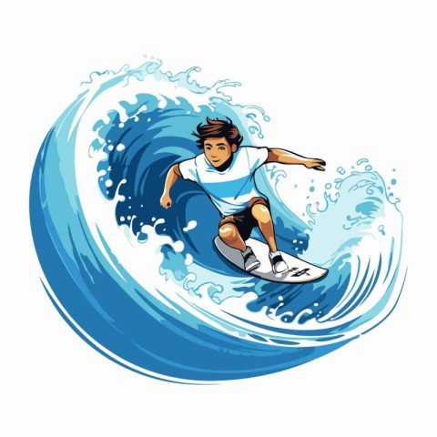 Surfer on the surfboard. Vector illustration on white background