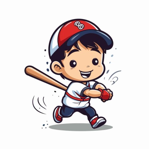 Baseball Player Boy Cartoon Mascot Character Vector Illustration