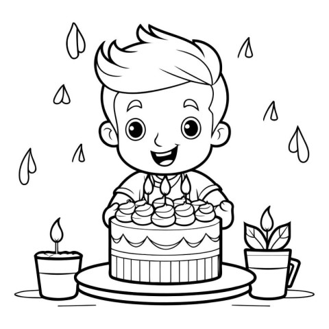 Boy Celebrating His Birthday with Cake and Candles - Coloring Bo