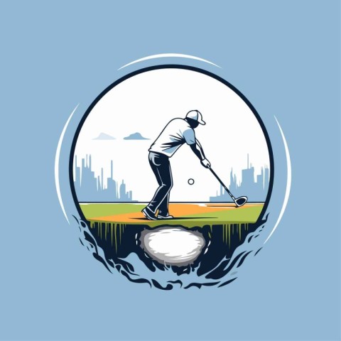 Golfer on the golf course. Vector illustration in retro style.