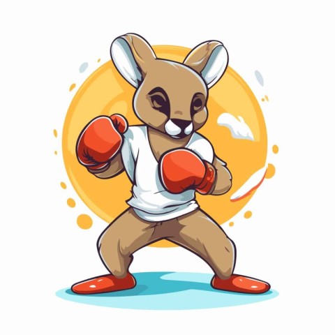 Vector illustration of cute cartoon kangaroo in boxing gloves fi