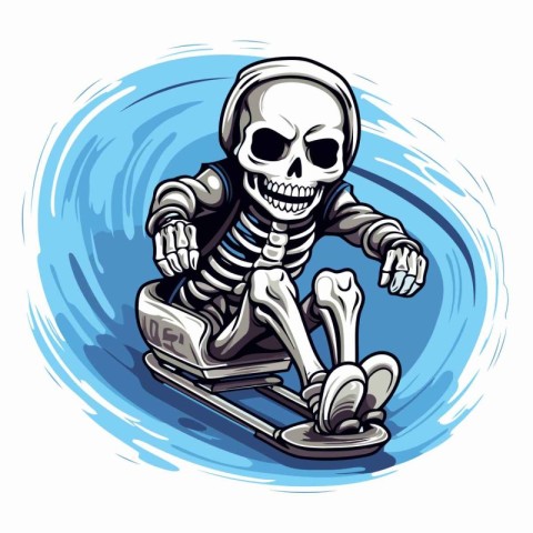 Skull on skis. Vector illustration of skeleton on skis.