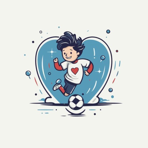 Cartoon soccer player with ball and heart. Vector clip art illus