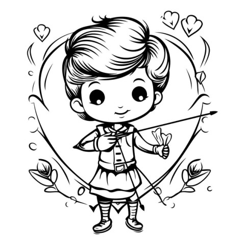 Cute little boy with bow and arrow. Vector illustration for colo