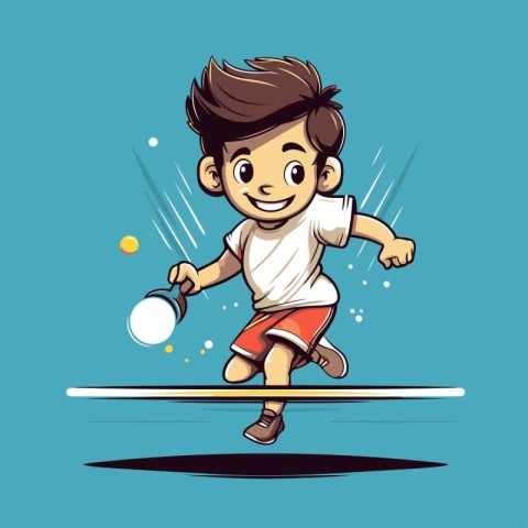 Boy playing table tennis. Vector illustration of a boy playing t