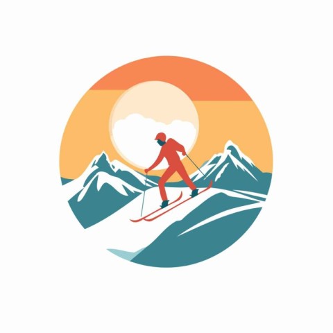 Skier in the mountains. Vector illustration of a skier in the mo