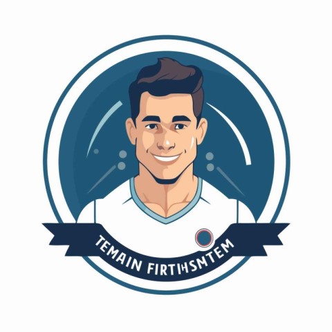 Sport club emblem with soccer player. Vector illustration in fla