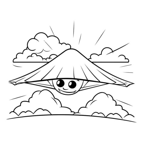 Cute kawaii flying saucer with eyes. Vector illustration.