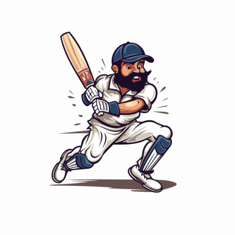 Cricket player with bat and ball. Vector cartoon illustration.