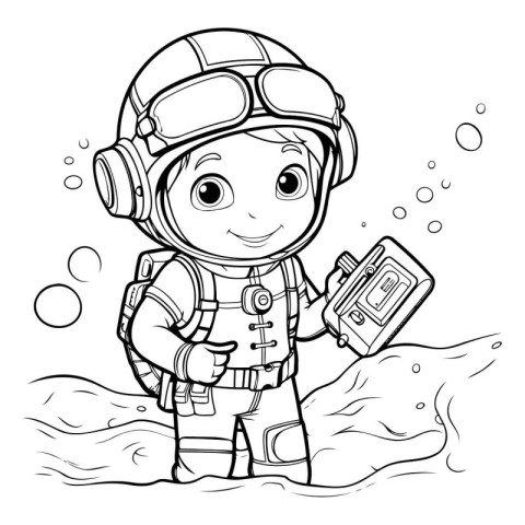 Coloring book for children: Cute little boy in space suit and he