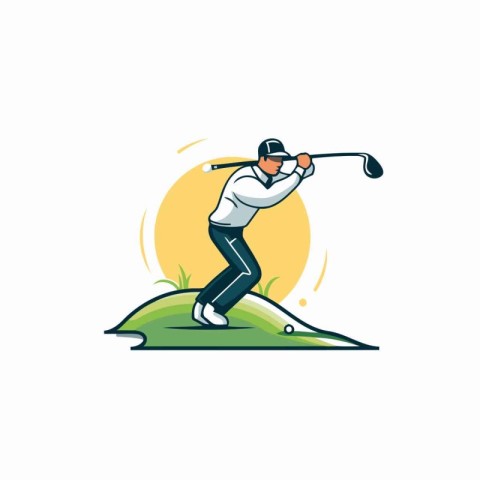 Golf club logo template. Vector illustration of a golfer playing