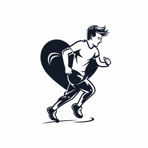 Running man with heart. Vector illustration of a runner running