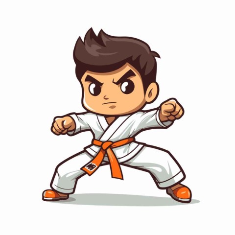 Taekwondo boy cartoon character vector illustration. Isolated on