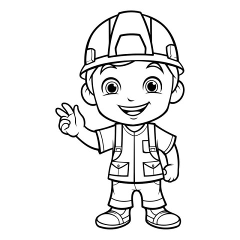 Coloring Page Outline Of a Little Boy Construction Worker Cartoo