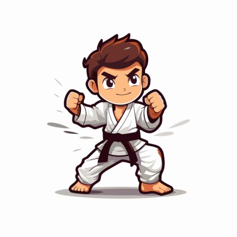 Taekwondo boy cartoon character. Vector illustration isolated on