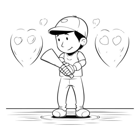 Baseball player holding a baseball bat. Vector illustration in c