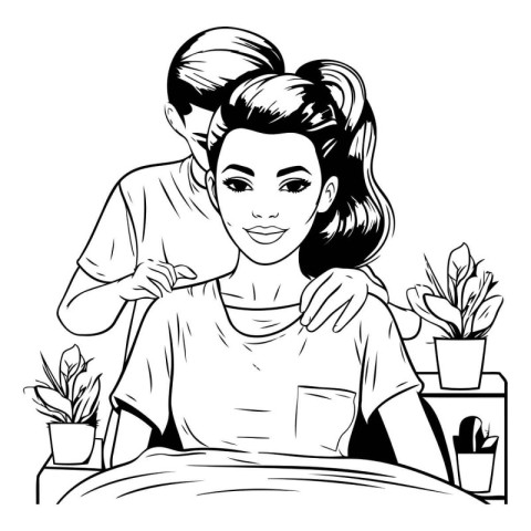 Vector illustration of a young woman having a massage at a beaut