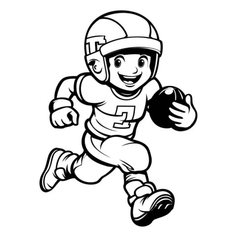 American football player running with ball. Vector clip art illu