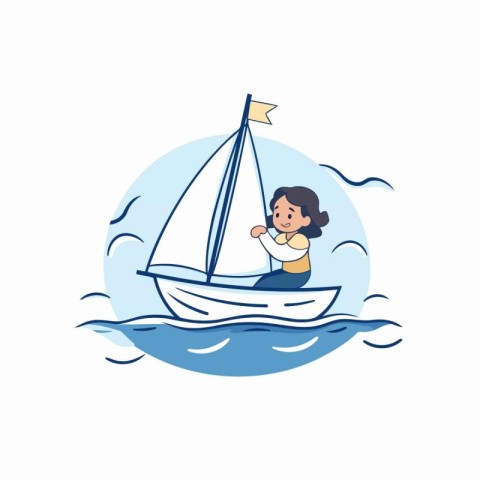 Little girl in a sailboat. Vector illustration on white backgrou