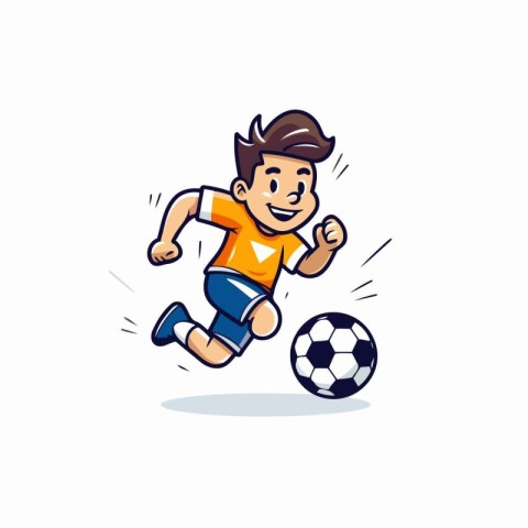 Soccer player kicking the ball. Vector illustration in cartoon s