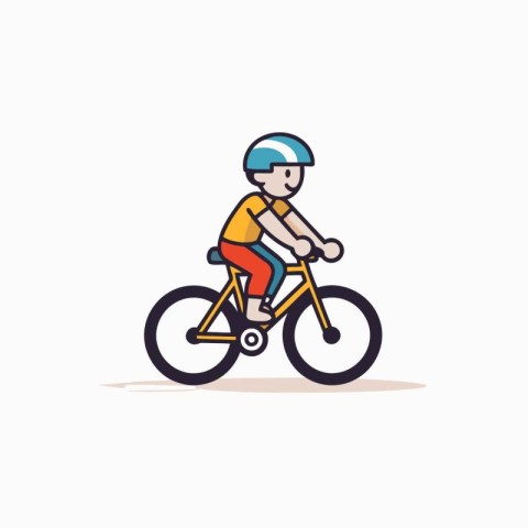 Cyclist in helmet riding bicycle. Flat style vector illustration