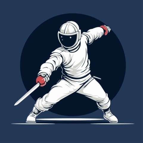 Cricket player in helmet and gloves with sword. Vector illustrat