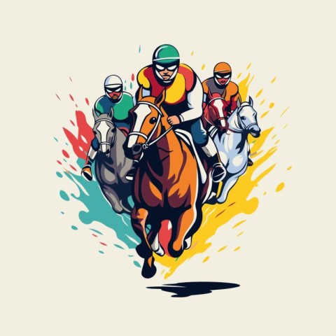 Horse race. jockeys and jockeys racing. vector illustration