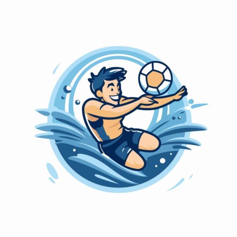 Soccer player with ball in water. Vector illustration of a socce