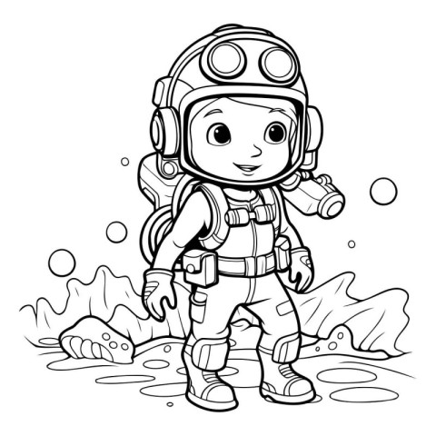 Coloring Page Outline Of a Cute Cartoon Astronaut Boy