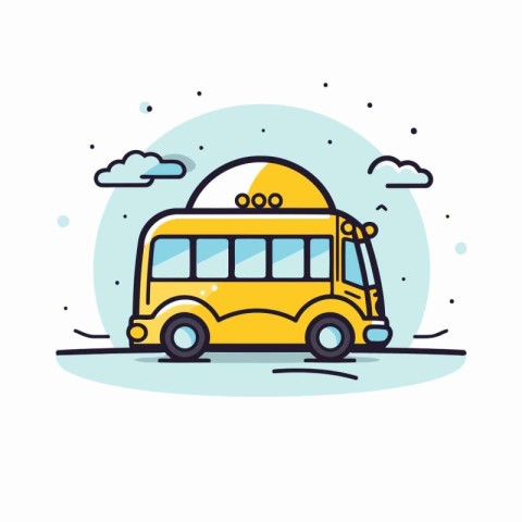 Yellow school bus on white background. Vector illustration in fl