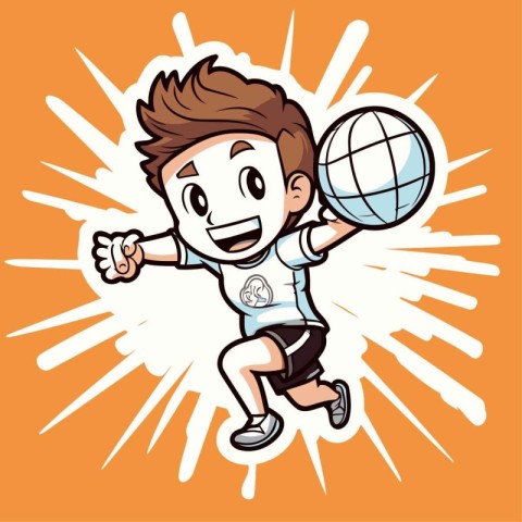 Cartoon soccer player running with ball in hand. Vector illustra