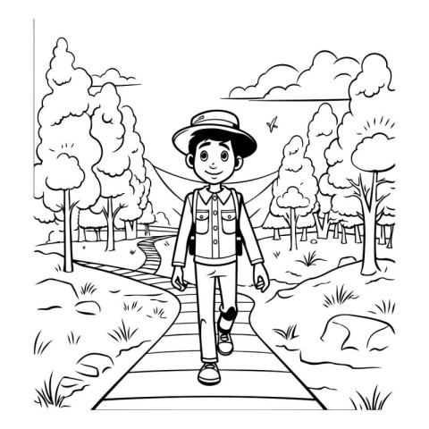 Tourist boy cartoon in the park vector illustartion graphic desi