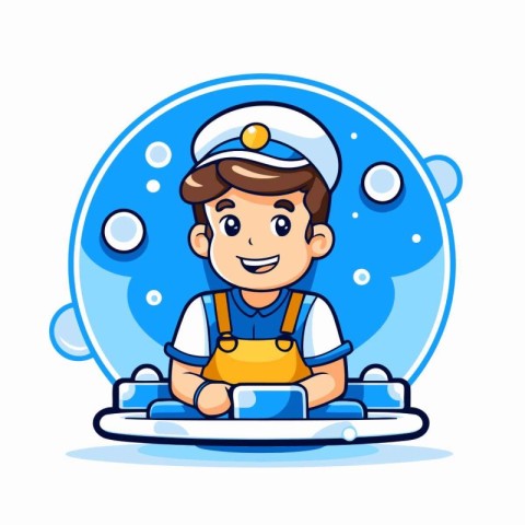 Cute sailor boy in cap and uniform. Vector character illustratio