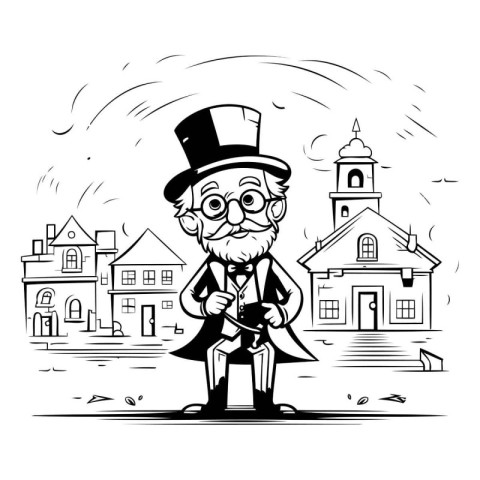 Cartoon old man in the town. Vector illustration for your design