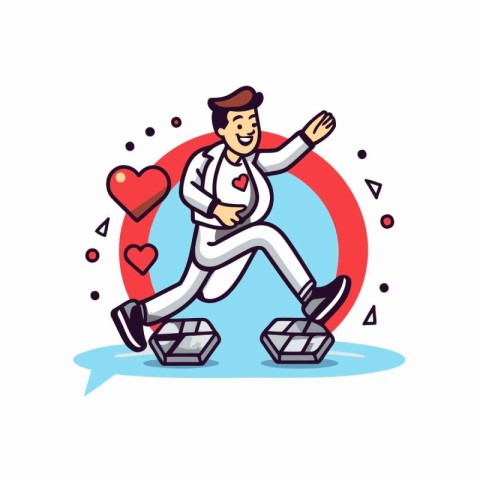 Vector illustration of a man running with dice and heart in his