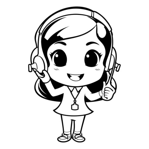 Vector illustration of Cartoon girl with headphone and microphon